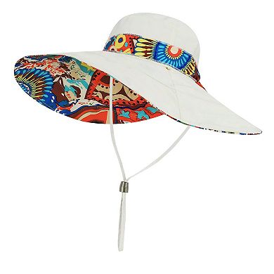 Women's Foldable Floppy Sun Hat Reversible Beach Cap Wide Brim UPF 50+