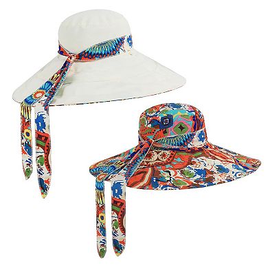 Women's Foldable Floppy Sun Hat Reversible Beach Cap Wide Brim UPF 50+
