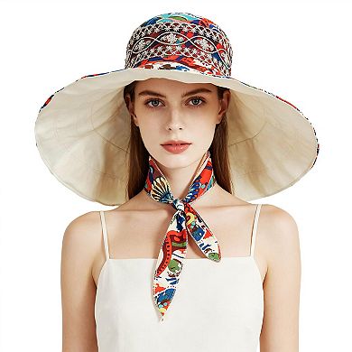 Women's Foldable Floppy Sun Hat Reversible Beach Cap Wide Brim UPF 50+