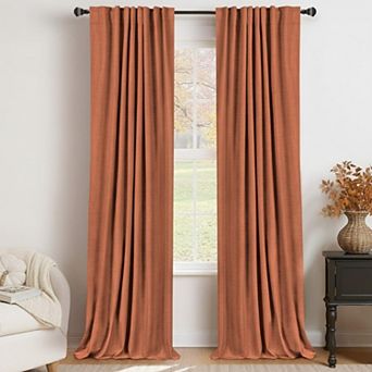 2 Panels Linen Curtains Tab Rod Pocket Thermal Insulated Drapes