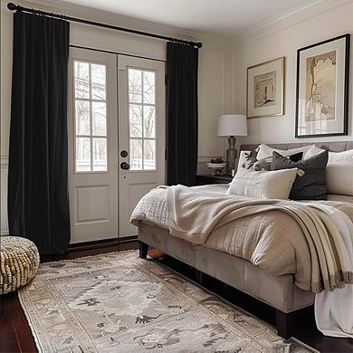 2 Panels Blackout Curtains Linen Thermal Drapes Ring Clips