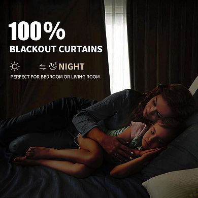 2 Panels Blackout Curtains Linen Thermal Drapes Ring Clips
