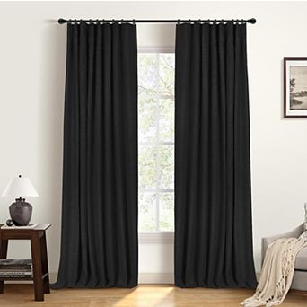 2 Panels Blackout Curtains Linen Thermal Drapes Ring Clips