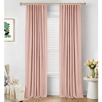 2 Panels Blackout Curtains Linen Thermal Drapes Ring Clips