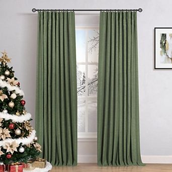2 Panels Blackout Curtains Linen Thermal Drapes Ring Clips