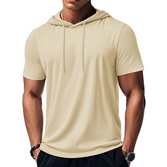 Men's Short Sleeve Hooded Workout Gym Athletic Lightweight T-Shirt