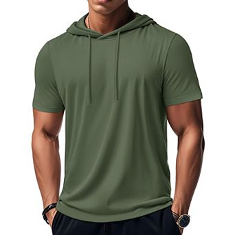 Men's Short Sleeve Hooded Workout Gym Athletic Lightweight T-Shirt