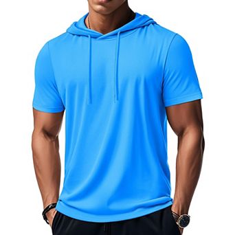 Men's Short Sleeve Hooded Workout Gym Athletic Lightweight T-Shirt