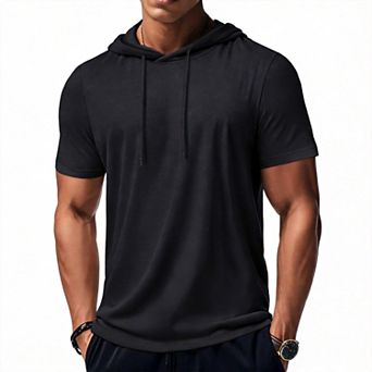 Men's Short Sleeve Hooded Workout Gym Athletic Lightweight T-Shirt