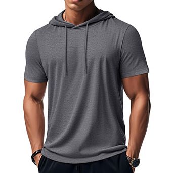 Men's Short Sleeve Hooded Workout Gym Athletic Lightweight T-Shirt