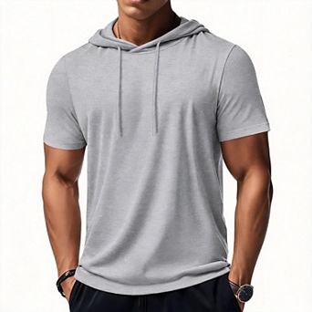 Men's Short Sleeve Hooded Workout Gym Athletic Lightweight T-Shirt