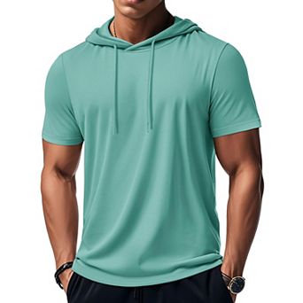 Men's Short Sleeve Hooded Workout Gym Athletic Lightweight T-Shirt