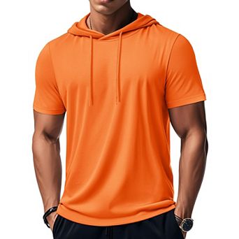 Men's Short Sleeve Hooded Workout Gym Athletic Lightweight T-Shirt