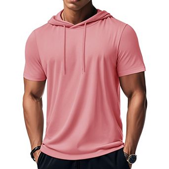 Men's Short Sleeve Hooded Workout Gym Athletic Lightweight T-Shirt