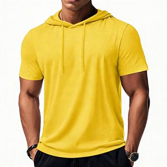 Men's Short Sleeve Hooded Workout Gym Athletic Lightweight T-Shirt