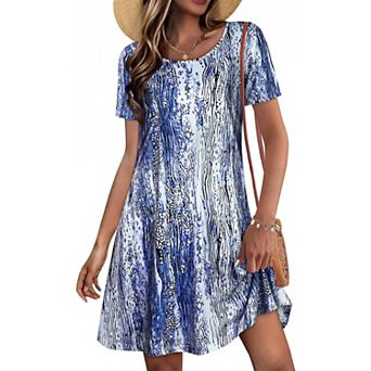 Women Casual Short Sleeve Sundress Scoop Neck Beach T Shirt Dress Pockets