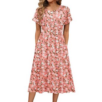Women's Summer A-line Midi Dress Casual Short Sleeve T-shirt Beach