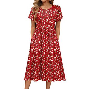 Women's Summer A-line Midi Dress Casual Short Sleeve T-shirt Beach