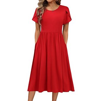 Women's Summer A-line Midi Dress Casual Short Sleeve T-shirt Beach