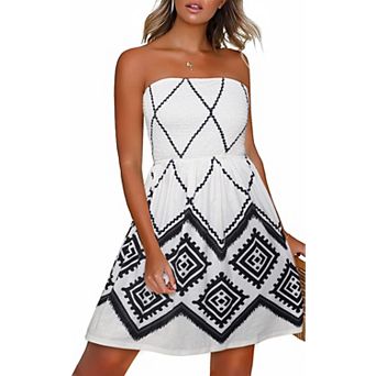 Summer Dress Women Beach Strapless Boho Print Sundress