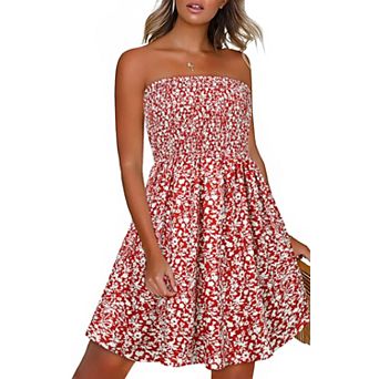Summer Dress Women Beach Strapless Boho Print Sundress