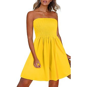 Summer Dress Women Beach Strapless Boho Print Sundress