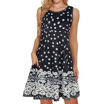 Women Summer Dress Beach Casual Sleeveless Floral Tank Loose Sundress Pocket