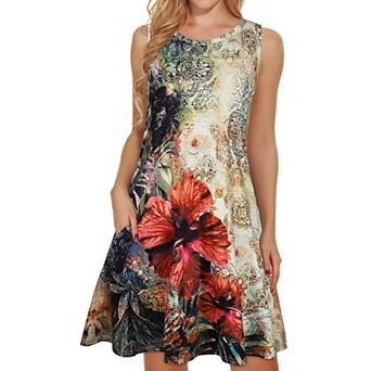 Women Summer Dress Beach Casual Sleeveless Floral Tank Loose Sundress Pocket