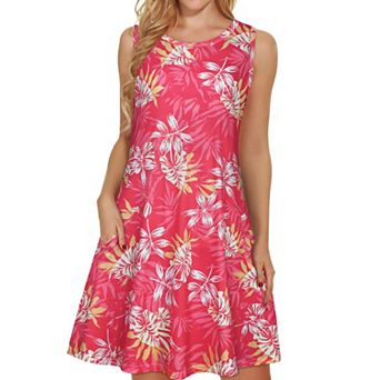 Women Summer Dress Beach Casual Sleeveless Floral Tank Loose Sundress Pocket