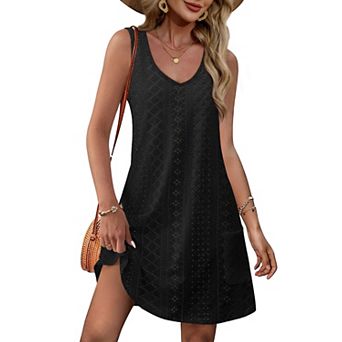 Womens Summer Dresses Loose V Neck Sleeveless Sundresses Swimsuit Coverup With Pockets