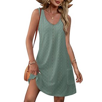 Womens Summer Dresses Loose V Neck Sleeveless Sundresses Swimsuit Coverup With Pockets