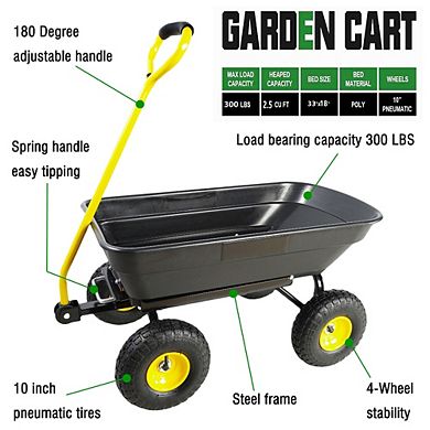 Folding Poly Garden Dump Truck 10 Inch Tire Steel Frame Wagon For Landscaping