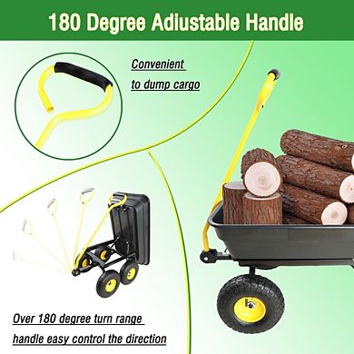 Folding Poly Garden Dump Truck 10 Inch Tire Steel Frame Wagon For Landscaping