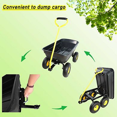 Folding Poly Garden Dump Truck 10 Inch Tire Steel Frame Wagon For Landscaping