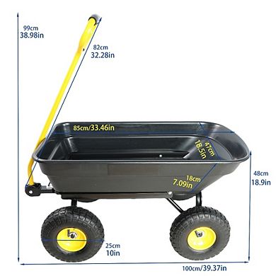 Folding Poly Garden Dump Truck 10 Inch Tire Steel Frame Wagon For Landscaping