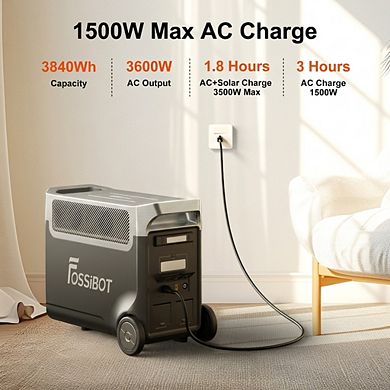 Fossibbot 3600W Portable Power Station-3840Wh Mobile Solar Generator-Rechargeable Emergency Battery