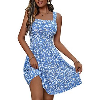 Women's Summer Square Neck Midi Dress Pocket Sleeveless High Waist A-line