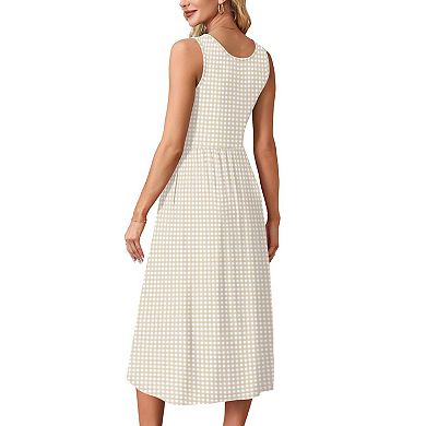 Summer Dress Women Flowy Midi Beach Vacation Pockets Gingham