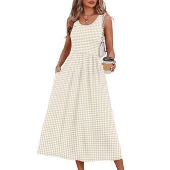 Summer Dress Women Flowy Midi Beach Vacation Pockets Gingham