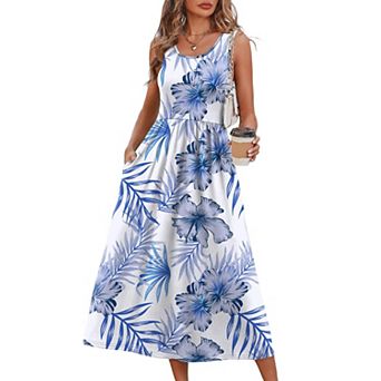 Summer Dress Women Flowy Midi Beach Vacation Pockets Gingham