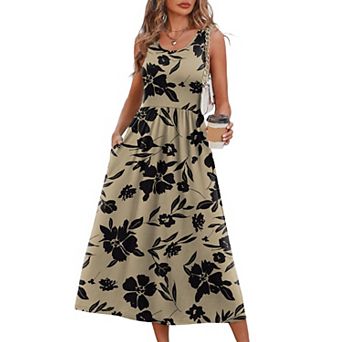 Summer Dress Women Flowy Midi Beach Vacation Pockets Gingham