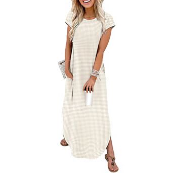 Summer Maxi Dress Cap Sleeve Crewneck Pockets Casual Beach Vacation