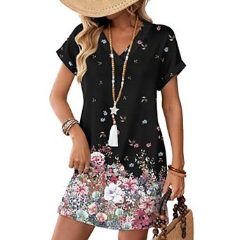 Women Summer autumn Casual Tshirt Dress Midi Beach Vacation Floral
