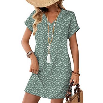 Women Summer autumn Casual Tshirt Dress Midi Beach Vacation Floral