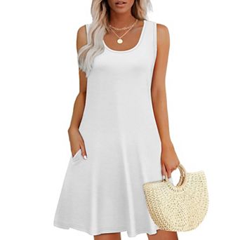 Women Summer Dress U Neck Sleeveless Pockets Solid color floral pattern