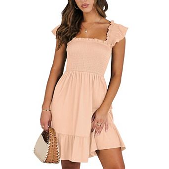Women's Square Neck Smocked Boho Beach Sundress