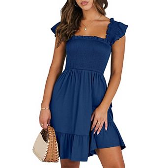 Women's Square Neck Smocked Boho Beach Sundress