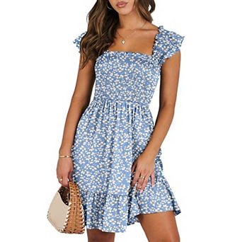 Women's Square Neck Smocked Boho Beach Sundress