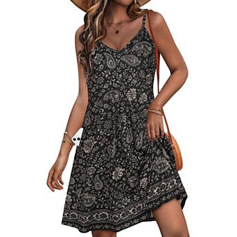 Women Spaghetti Dress Summer Beach Cover Up Casual Sundress Pocket
