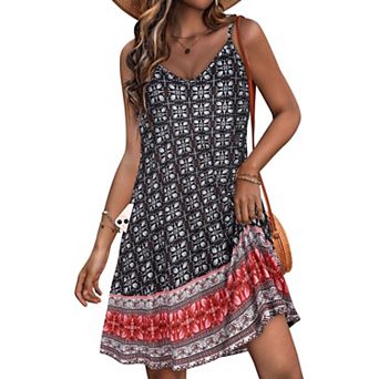 Women Spaghetti Dress Summer Beach Cover Up Casual Sundress Pocket